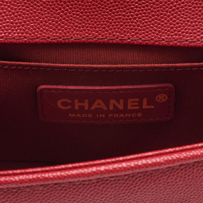 CHANEL Boy Chanel V-Stitch Chain Shoulder Caviar Skin Red Gold-Tone Hardware, Pre-Owned