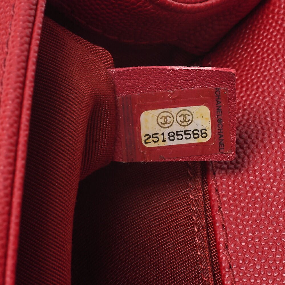 CHANEL Boy Chanel V-Stitch Chain Shoulder Caviar Skin Red Gold-Tone Hardware, Pre-Owned