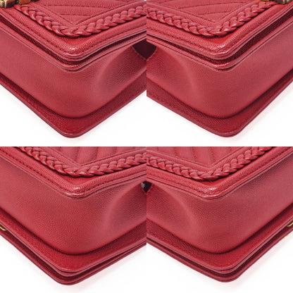 CHANEL Boy Chanel V-Stitch Chain Shoulder Caviar Skin Red (Gold Fittings) Women's Shoulder Bag High Brand [Used] [Free Shipping]