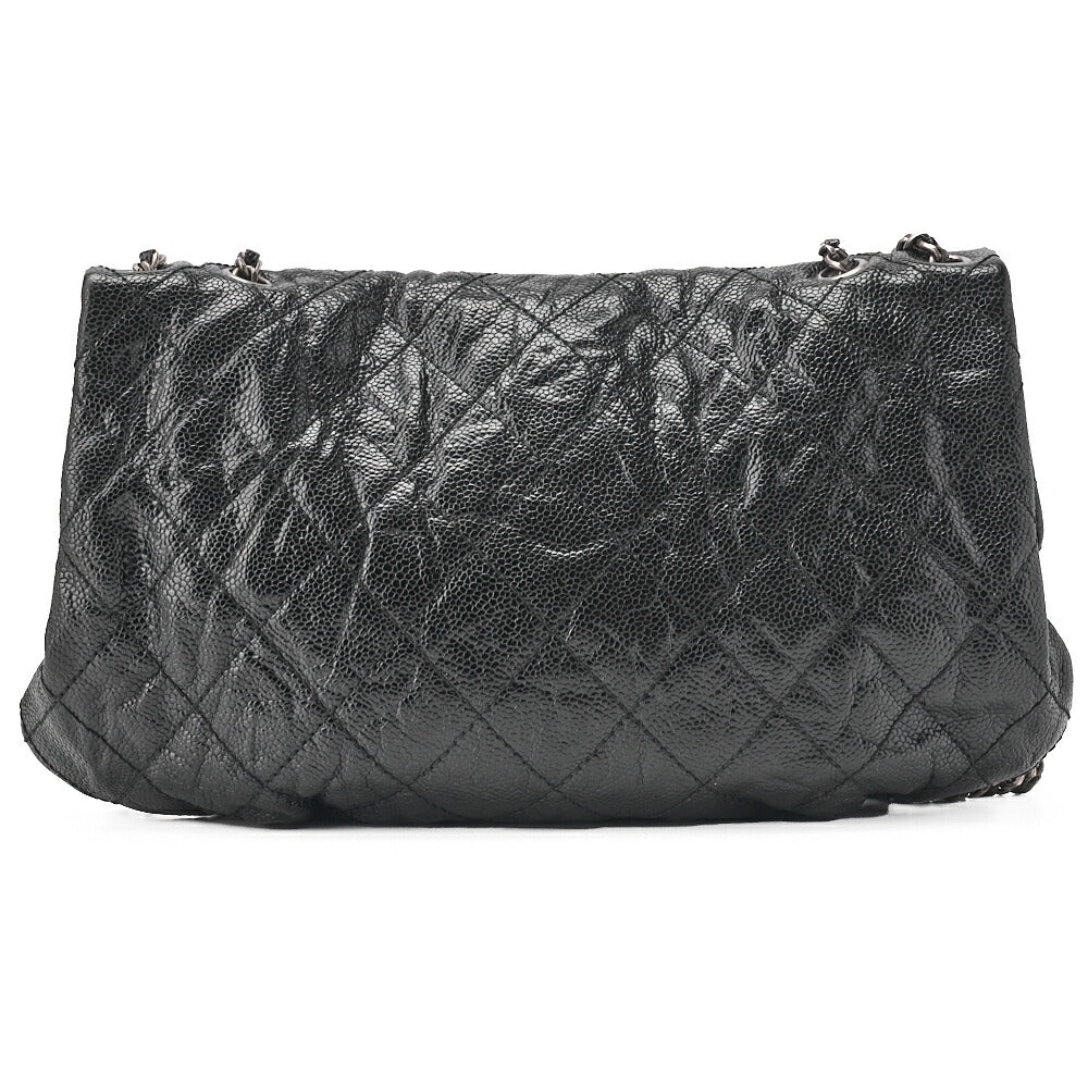 CHANEL Chain Shoulder Bag Matlasse Wrinkled Design Single Flap Turnlock Caviar Skin Black (Silver Fittings) Women's [Used] [Free Shipping]