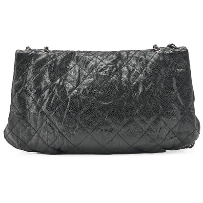 CHANEL Chain Shoulder Bag Matlasse Wrinkled Design Single Flap Turnlock Caviar Skin Black (Silver Fittings) Women's [Used] [Free Shipping]