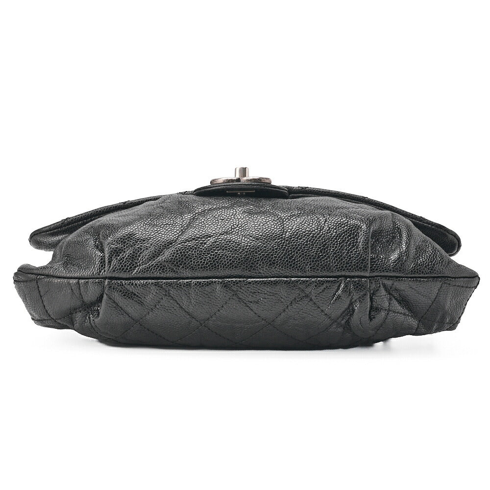 CHANEL Chain Shoulder Bag Matlasse Wrinkled Design Single Flap Turnlock Caviar Skin Black (Silver Fittings) Women's [Used] [Free Shipping]