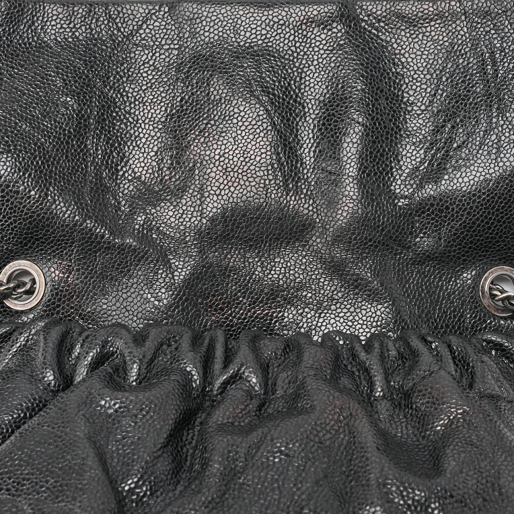 CHANEL Chain Shoulder Bag Matlasse Wrinkled Design Single Flap Turnlock Caviar Skin Black (Silver Fittings) Women's [Used] [Free Shipping]