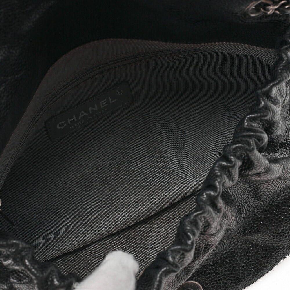 CHANEL Chain Shoulder Bag Matlasse Wrinkled Design Single Flap Turnlock Caviar Skin Black (Silver Fittings) Women's [Used] [Free Shipping]