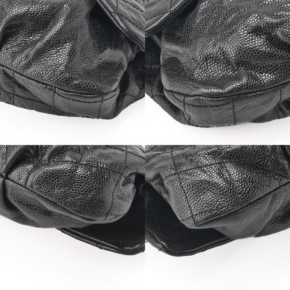 CHANEL Chain Shoulder Bag Matlasse Wrinkled Design Single Flap Turnlock Caviar Skin Black (Silver Fittings) Women's [Used] [Free Shipping]
