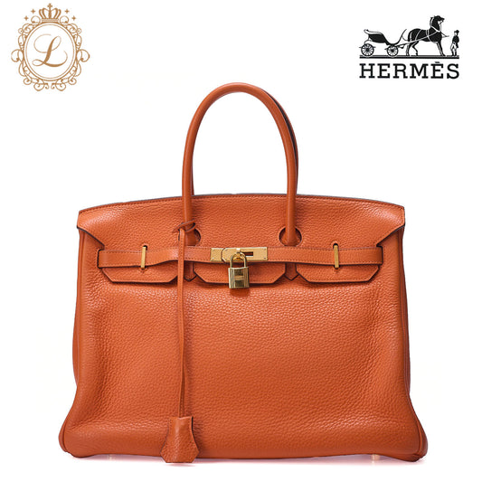 HERMES Birkin 35 Handbag Tryon Cl?ment Orange Gold-Tone Hardware, Pre-Owned