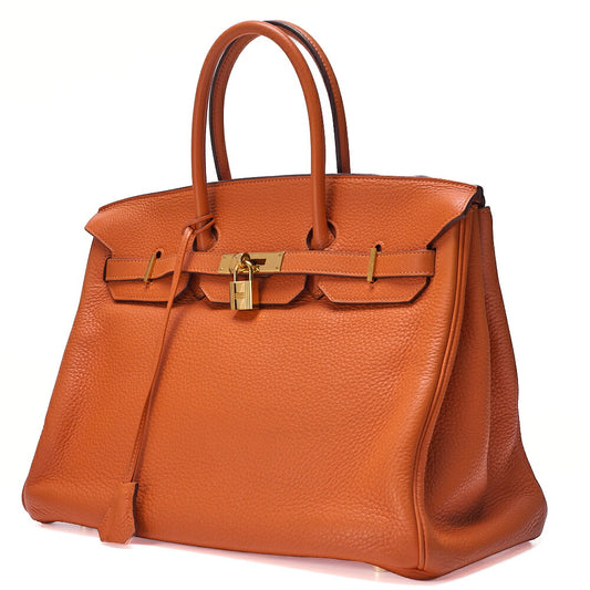 HERMES Birkin 35 Handbag Tryon Cl?ment Orange Gold-Tone Hardware, Pre-Owned