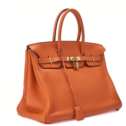 HERMES Birkin 35 Handbag Tryon Cl?ment Orange Gold-Tone Hardware, Pre-Owned