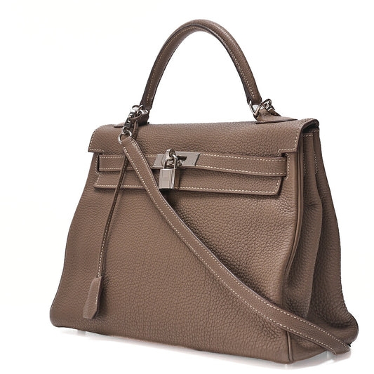 HERMES Kelly 32 Handbag Inseam Tryon Clemence Etoup Silver-Tone Hardware, Pre-Owned