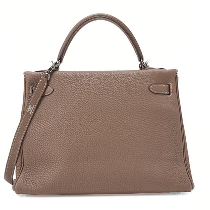 HERMES Kelly 32 Handbag Inseam Tryon Clemence Etoup Silver-Tone Hardware, Pre-Owned
