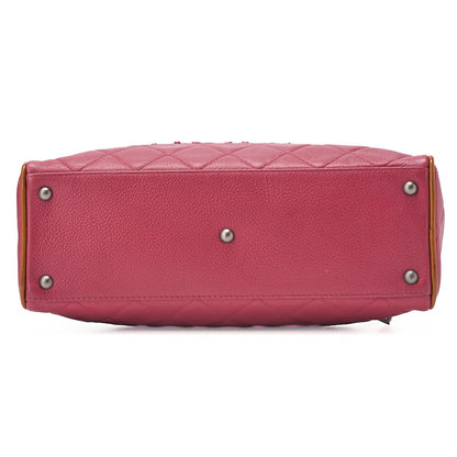 CHANEL Handbag Boston Bag Caviar Skin ｘ Enamel Matelassé Coco Mark Rose Pink ｘ Beige Silver-Tone Hardware, Pre-Owned