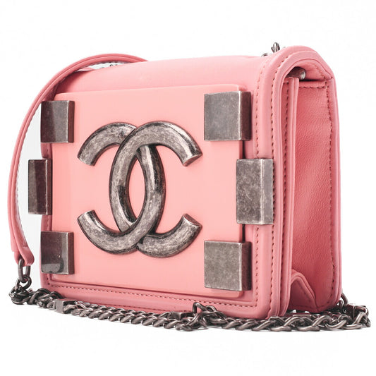 CHANEL Chain Shoulder Big Coco Push Lock Lambskin x Plastic Pink Silver-Tone Hardware, Pre-Owned