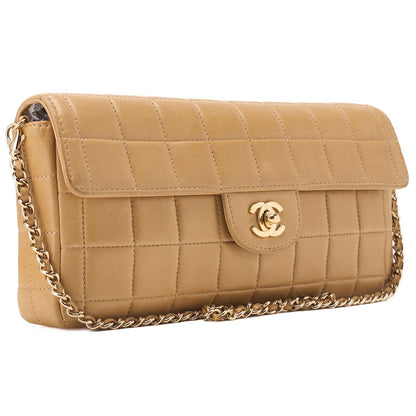 CHANEL Chocolate Bar Turnlock Chain Shoulder Lambskin Beige Gold-Tone Hardware, Pre-Owned