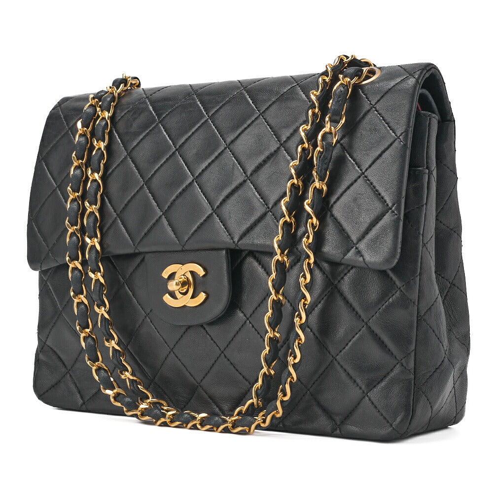 CHANEL Matelassé Double Flap Square Chain Shoulder Bag Lambskin Black Gold-Tone Hardware, Pre-Owned