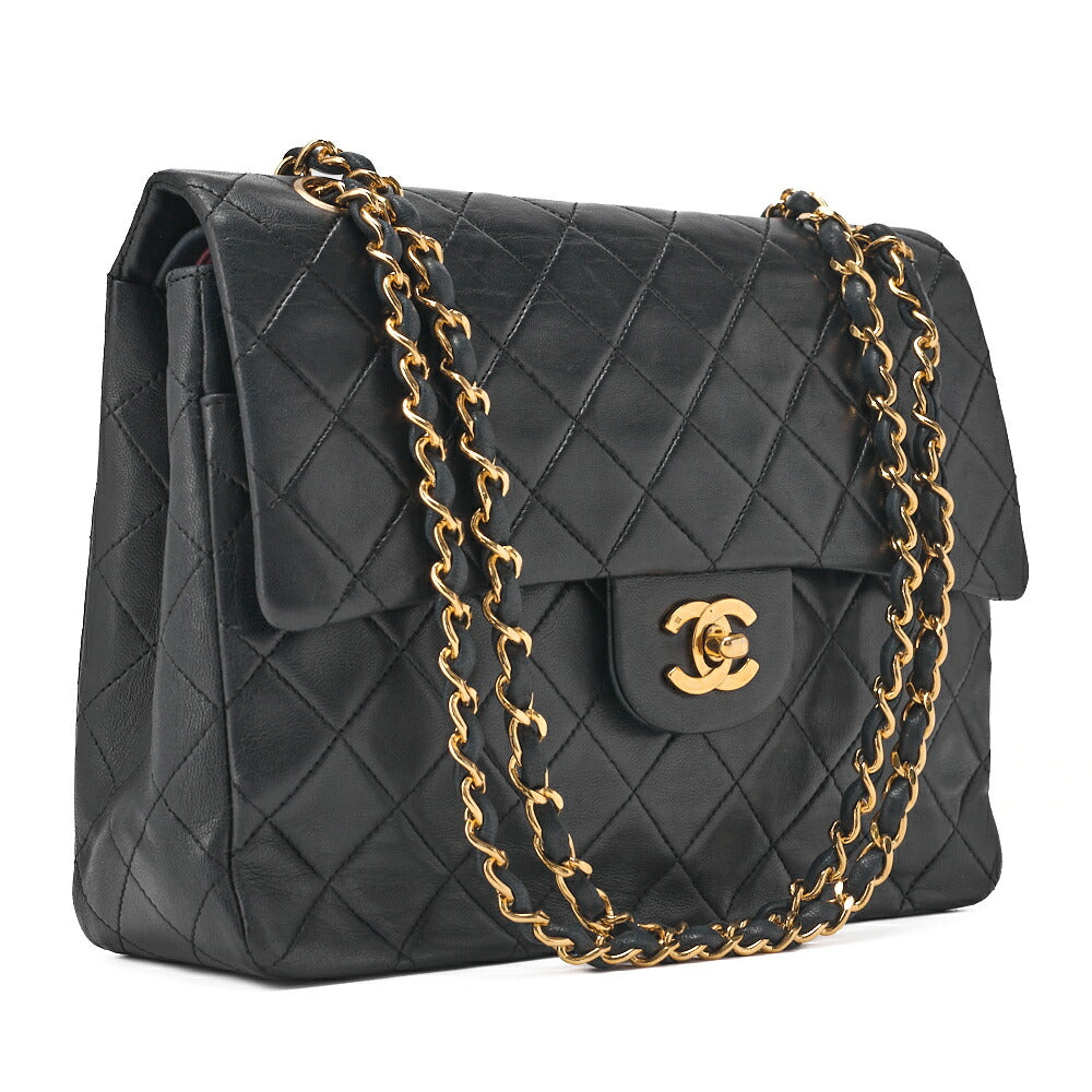 CHANEL Matelassé Double Flap Square Chain Shoulder Bag Lambskin Black Gold-Tone Hardware, Pre-Owned