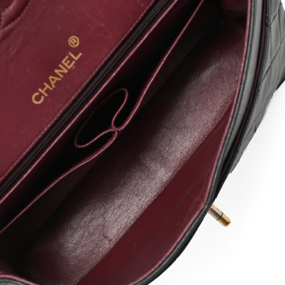 CHANEL Matelassé Double Flap Square Chain Shoulder Bag Lambskin Black Gold-Tone Hardware, Pre-Owned