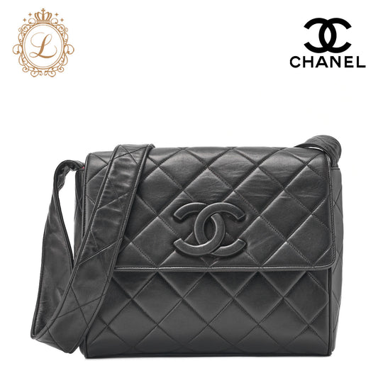CHANEL One Shoulder Bag Matelassé Coco Mark Push Lock Black Gold-Tone Hardware, Pre-Owned