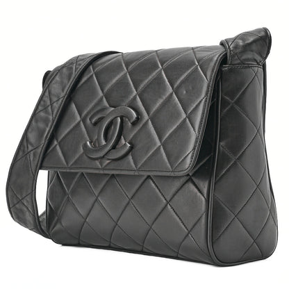 CHANEL One Shoulder Bag Matelassé Coco Mark Push Lock Black Gold-Tone Hardware, Pre-Owned