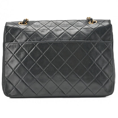 CHANEL Chain Shoulder Bag Matelassé Design Flap Lambskin Black Gold-Tone Hardware, Pre-Owned