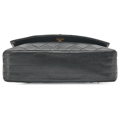 CHANEL Chain Shoulder Bag Matelassé Design Flap Lambskin Black Gold-Tone Hardware, Pre-Owned