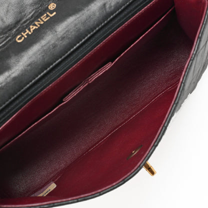 CHANEL Chain Shoulder Bag Matelassé Design Flap Lambskin Black Gold-Tone Hardware, Pre-Owned