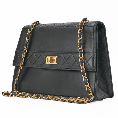 CHANEL Chain Shoulder Bag Matelassé 2.55 Turnlock Black Lambskin Gold-Tone Hardware, Pre-Owned