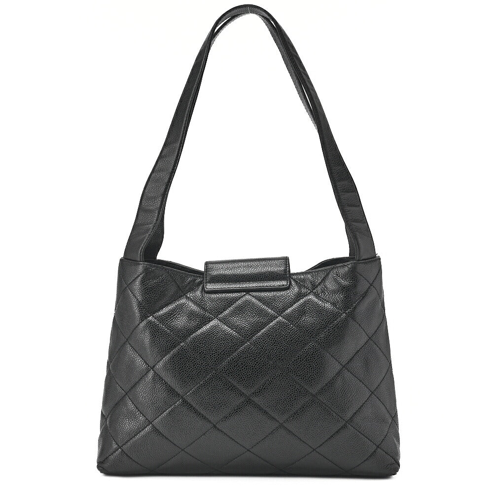 CHANEL Shoulder Bag  Matelassé Caviar Skin Black Coco Mark Turnlock Bicolore Gold-Tone Hardware, Pre-Owned