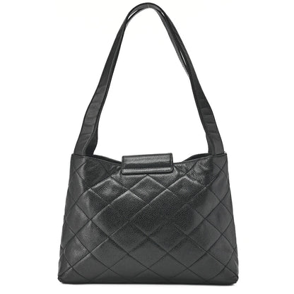 CHANEL Shoulder Bag  Matelassé Caviar Skin Black Coco Mark Turnlock Bicolore Gold-Tone Hardware, Pre-Owned