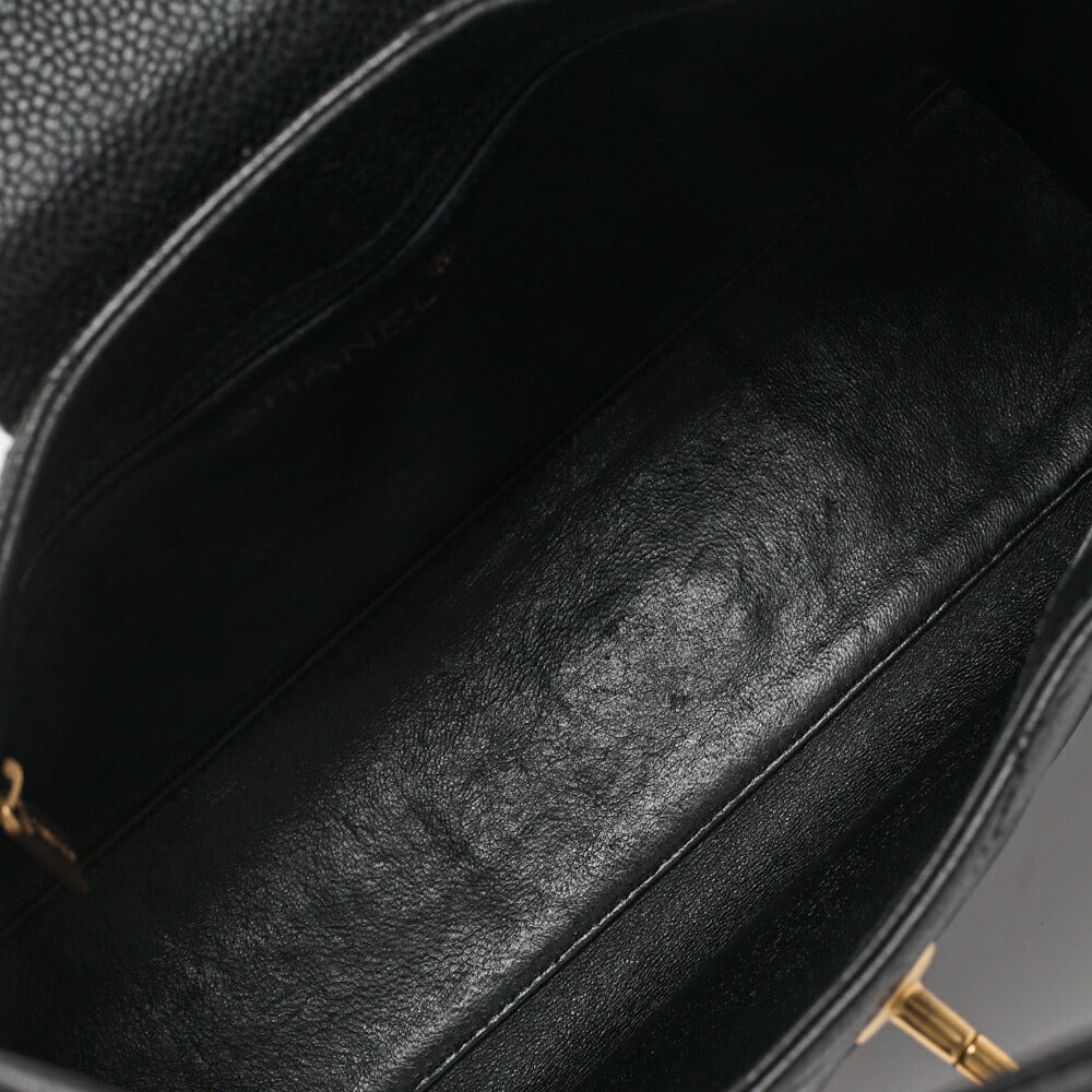 CHANEL Shoulder Bag  Matelassé Caviar Skin Black Coco Mark Turnlock Bicolore Gold-Tone Hardware, Pre-Owned