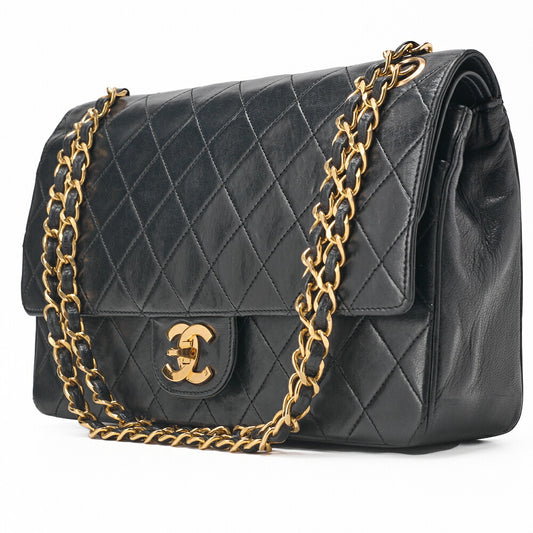 CHANEL Matelassé  Turnlock Straight Flap Chain Shoulder Lambskin Black Gold-Tone Hardware, Pre-Owned