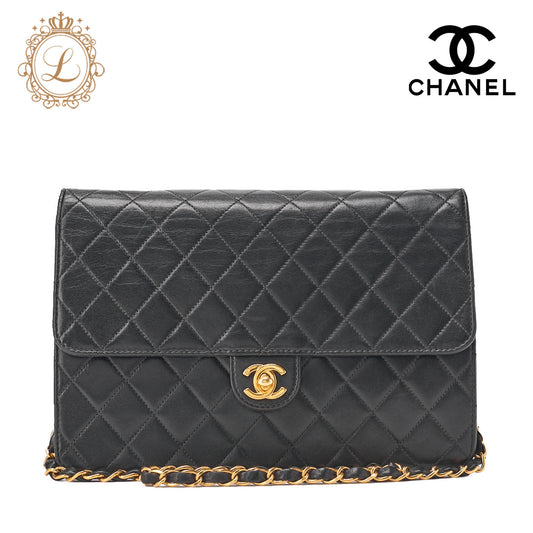 CHANEL Matelassé Push Lock Turnlock Chain Shoulder Lambskin Black Gold-Tone Hardware, Pre-Owned