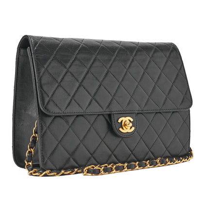 CHANEL Matelassé Push Lock Turnlock Chain Shoulder Lambskin Black Gold-Tone Hardware, Pre-Owned