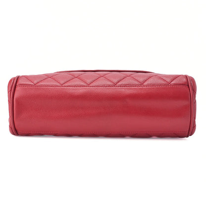 CHANEL Matelassé Coco Mark Chain Shoulder Bag Caviar Skin Red Silver-Tone Hardware, Pre-Owned