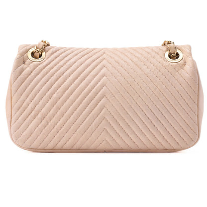 CHANEL Shoulder Bag Calfskin V-Stitch Beige Turnlock Single Flap Gold-Tone Hardware, Pre-Owned