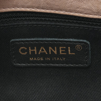 CHANEL Shoulder Bag Calfskin V-Stitch Beige Turnlock Single Flap Gold-Tone Hardware, Pre-Owned