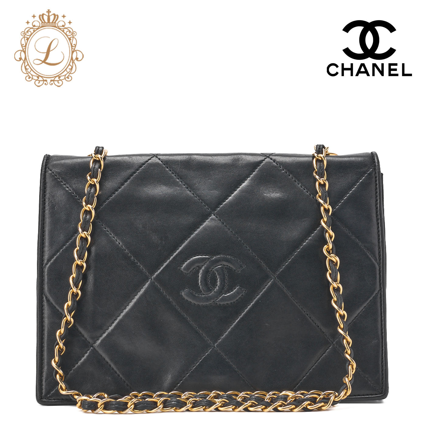 CHANEL Chain Shoulder Bag Lambskin Black Coco Mark Flap Push Lock Silver-Tone Hardware, Pre-Owned]