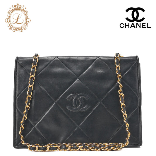 CHANEL Chain Shoulder Bag Lambskin Black Coco Mark Flap Push Lock Silver-Tone Hardware, Pre-Owned]