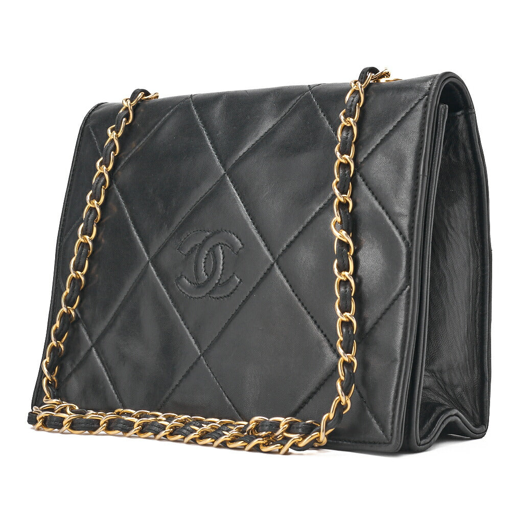 CHANEL Chain Shoulder Bag Lambskin Black Coco Mark Flap Push Lock Silver-Tone Hardware, Pre-Owned]