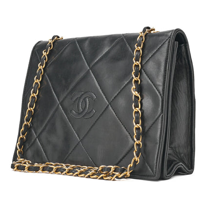 CHANEL Chain Shoulder Bag Lambskin Black Coco Mark Flap Push Lock Silver-Tone Hardware, Pre-Owned]