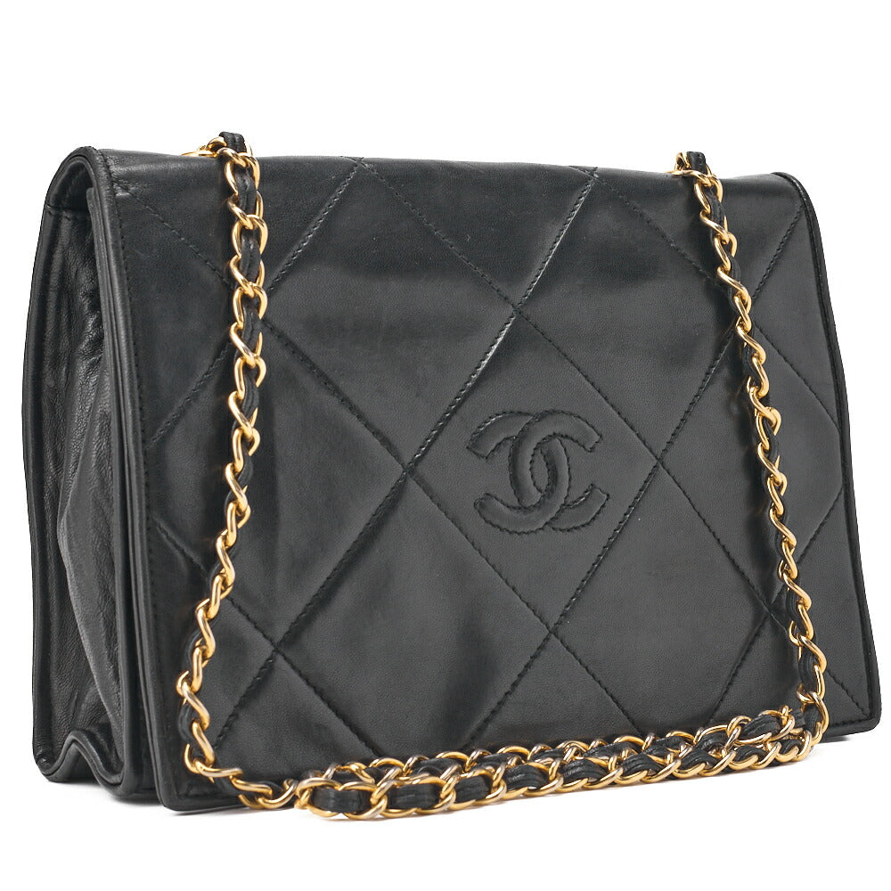 CHANEL Chain Shoulder Bag Lambskin Black Coco Mark Flap Push Lock Silver-Tone Hardware, Pre-Owned]