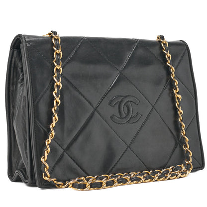 CHANEL Chain Shoulder Bag Lambskin Black Coco Mark Flap Push Lock Silver-Tone Hardware, Pre-Owned]
