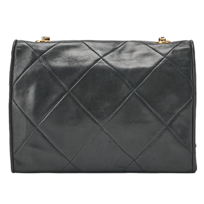 CHANEL Chain Shoulder Bag Lambskin Black Coco Mark Flap Push Lock Silver-Tone Hardware, Pre-Owned]
