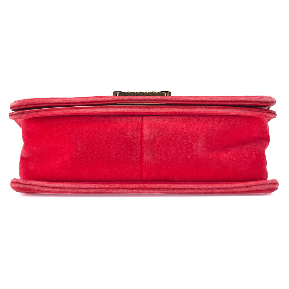 CHANEL Boy Chanel Matelassé Chain Shoulder Cotton x Pelore Red ｘ Multicolor Gold-Tone Hardware, Pre-Owned