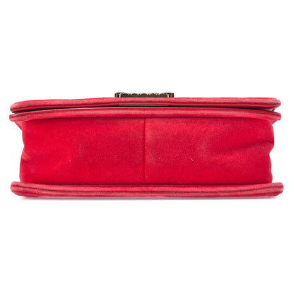 CHANEL Boy Chanel Matelassé Chain Shoulder Cotton x Pelore Red ｘ Multicolor Gold-Tone Hardware, Pre-Owned
