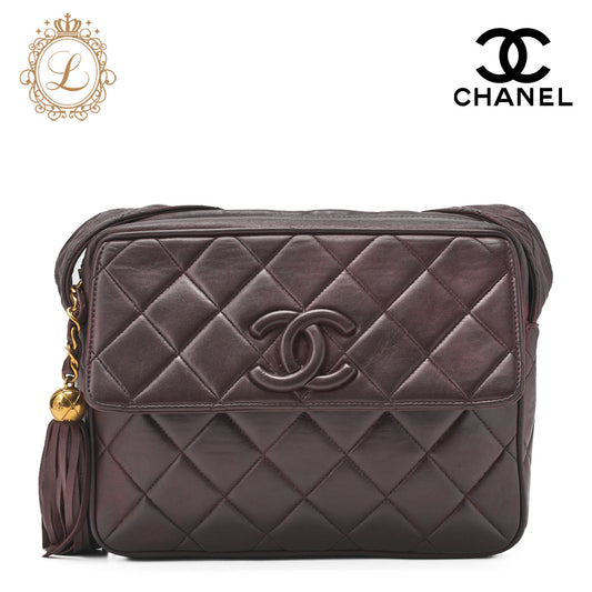 CHANEL One Shoulder Bag Matelassé Coco Mark Fringe Brown Gold-Tone Hardware, Pre-Owned