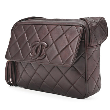 CHANEL One Shoulder Bag Matelassé Coco Mark Fringe Brown Gold-Tone Hardware, Pre-Owned