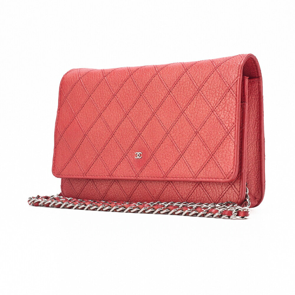 CHANEL Bicolore Matelassé Chain Wallet Calfskin Red Silver-Tone Hardware, Pre-Owned