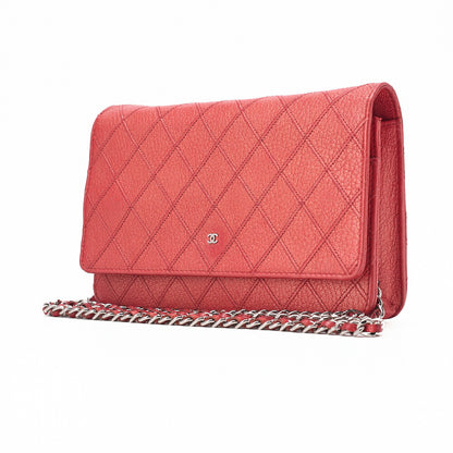 CHANEL Bicolore Matelassé Chain Wallet Calfskin Red Silver-Tone Hardware, Pre-Owned