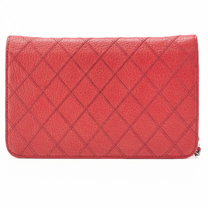 CHANEL Bicolore Matelassé Chain Wallet Calfskin Red Silver-Tone Hardware, Pre-Owned