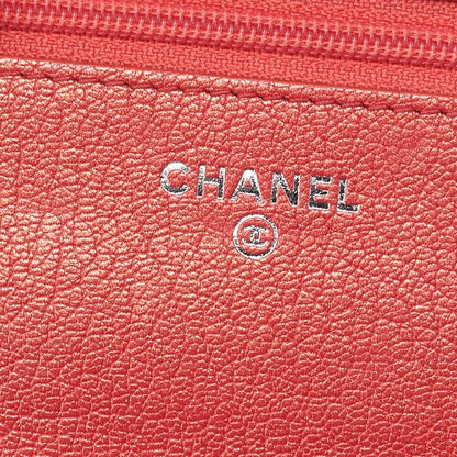 CHANEL Bicolore Matelassé Chain Wallet Calfskin Red Silver-Tone Hardware, Pre-Owned